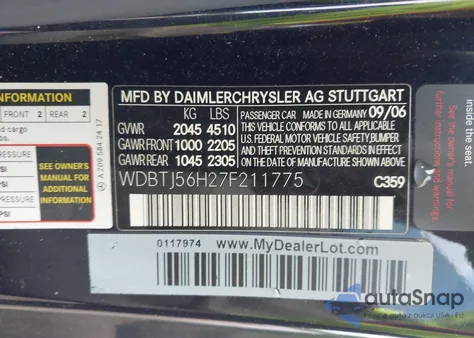 2007 Mercedes-Benz Clk 350 из США, поврежденный, VIN WDBTJ56H27F211775